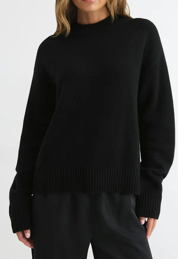 Gina Tricot - Knitted wool sweater - stickade tröjor - Svart - XS - Dam