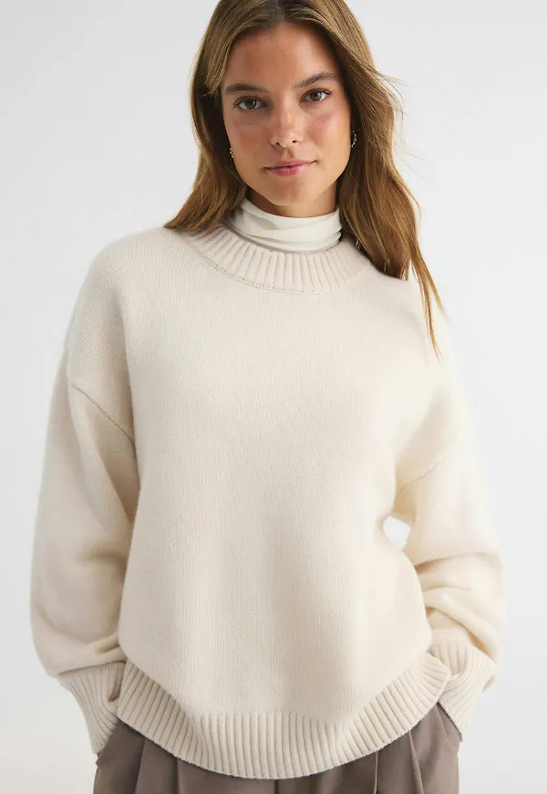 Gina Tricot - Knitted wool sweater - stickade tröjor - Vit - XS - Dam