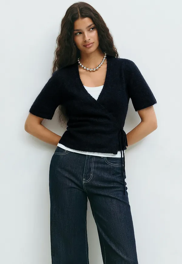 Gina Tricot - Knitted wrap top - omlott-toppar - Blå - M - Dam
