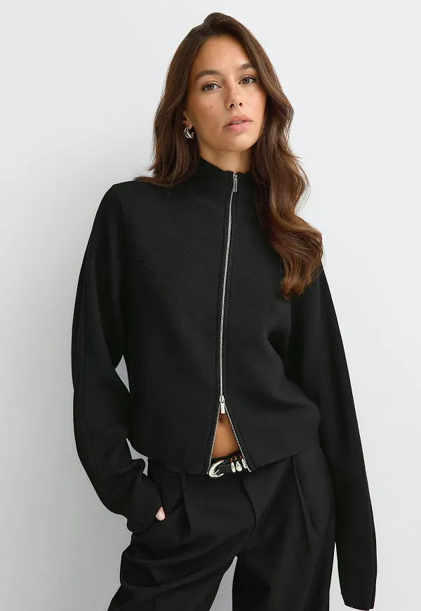 Gina Tricot - Knitted zip jacket - stickade tröjor - Svart - S - Dam
