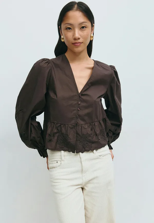 Gina Tricot - Lacing blouse - blusar - Brun - XS - Dam