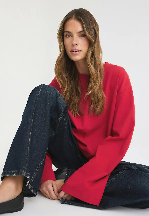 Gina Tricot - Loose fit long sleeve tee - Långärmade toppar - Röd - XS - Dam