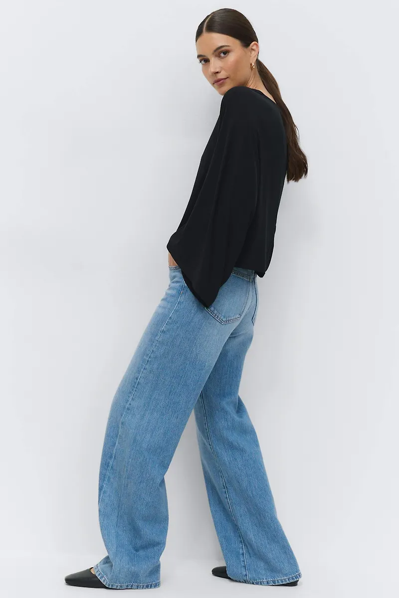 Gina Tricot - Low wide tall jeans - Low waist jeans - Blå - 32 - Dam
