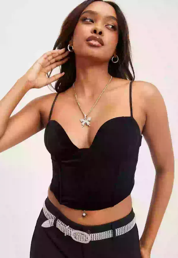Gina Tricot Maddy velvet bustier Crop tops Black
