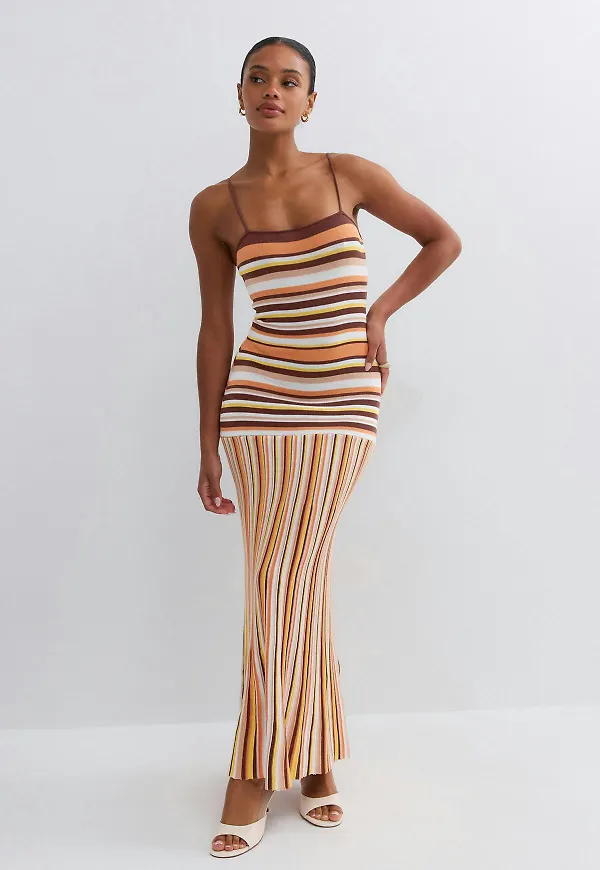 Gina Tricot - Multistripe knitted dress - Stickade klänningar - Vit - M - Dam