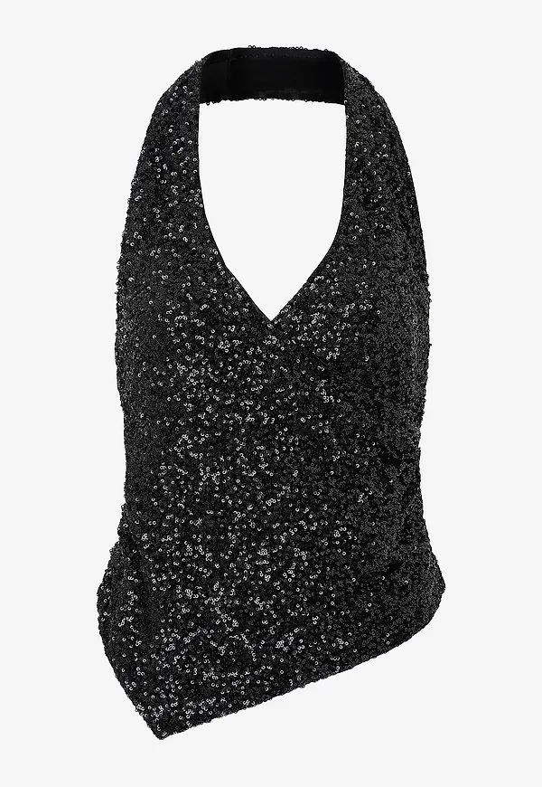 Gina Tricot - Paljettopp Sequin Halterneck Top - Svart