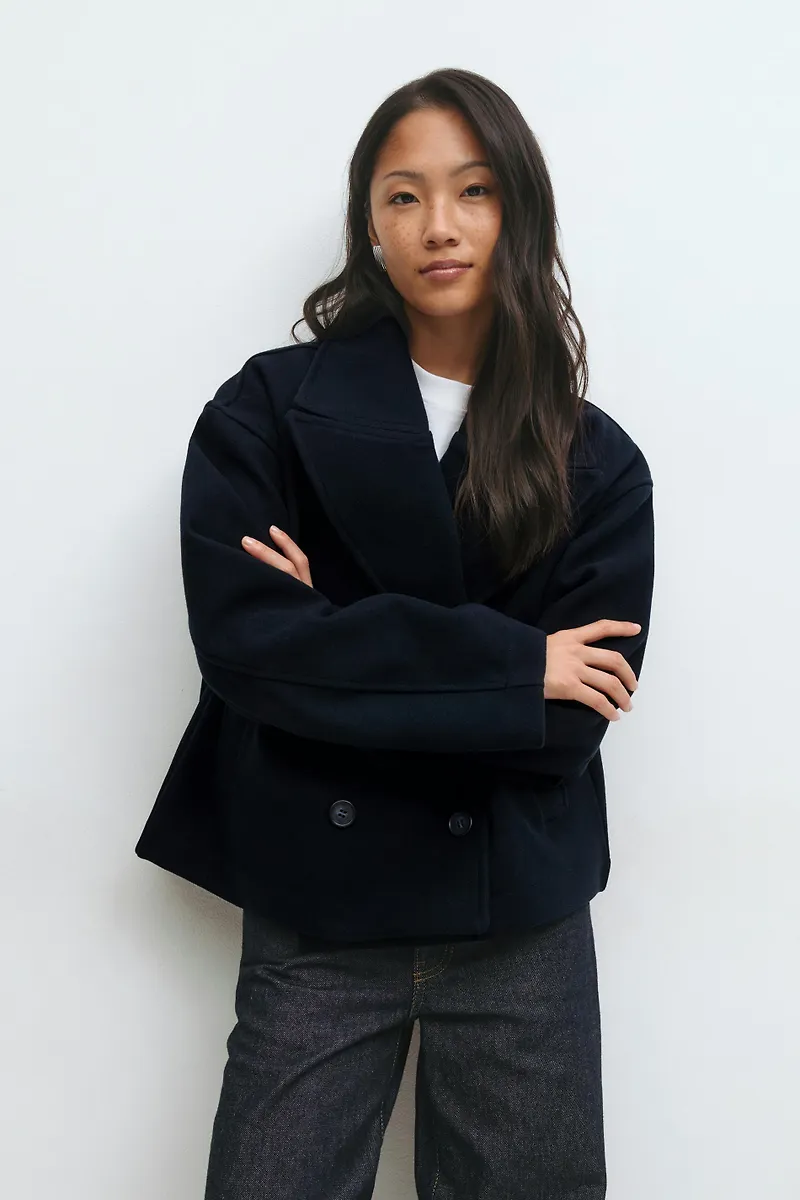 Gina Tricot - Peacoat felt jacket - korta kappor - Blå - XL - Dam