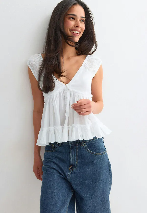 Gina Tricot - Peplum top - peplumtoppar - Vit - M - Dam