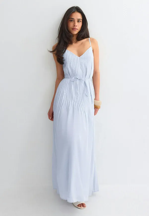 Gina Tricot - Pleated dress - Långklänningar - Blå - S - Dam