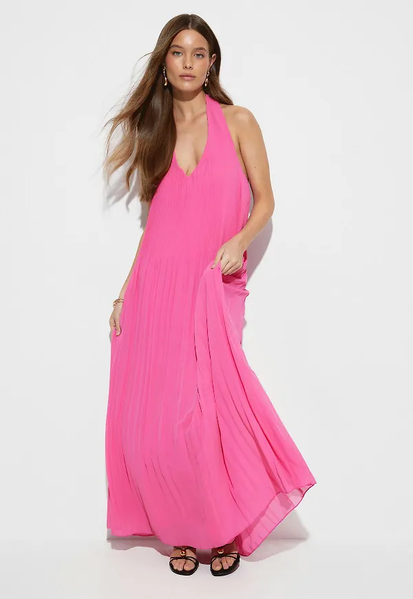 Gina Tricot - Pleated maxi dress - Långklänningar - Rosa - 36 - Dam