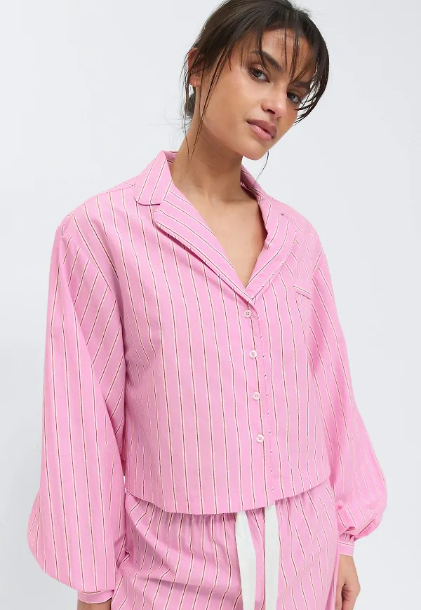 Gina Tricot - Poplin pyjamas shirt - pyjamas - Rosa - XS - Dam