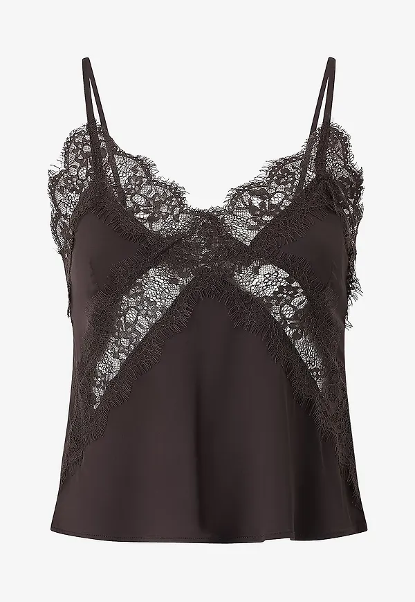 Gina Tricot - Pyjamastopp Satin lace singlet - Brun