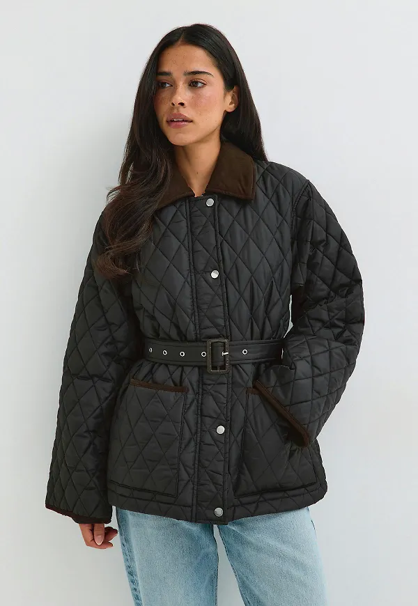 Gina Tricot - Quilted belted jacket - jackor - Svart - XS - Dam