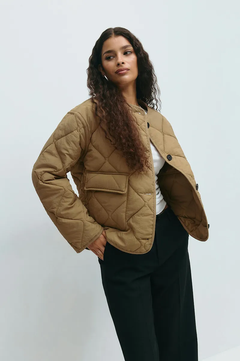 Gina Tricot - Quilted short jacket - jackor - Beige - XL - Dam