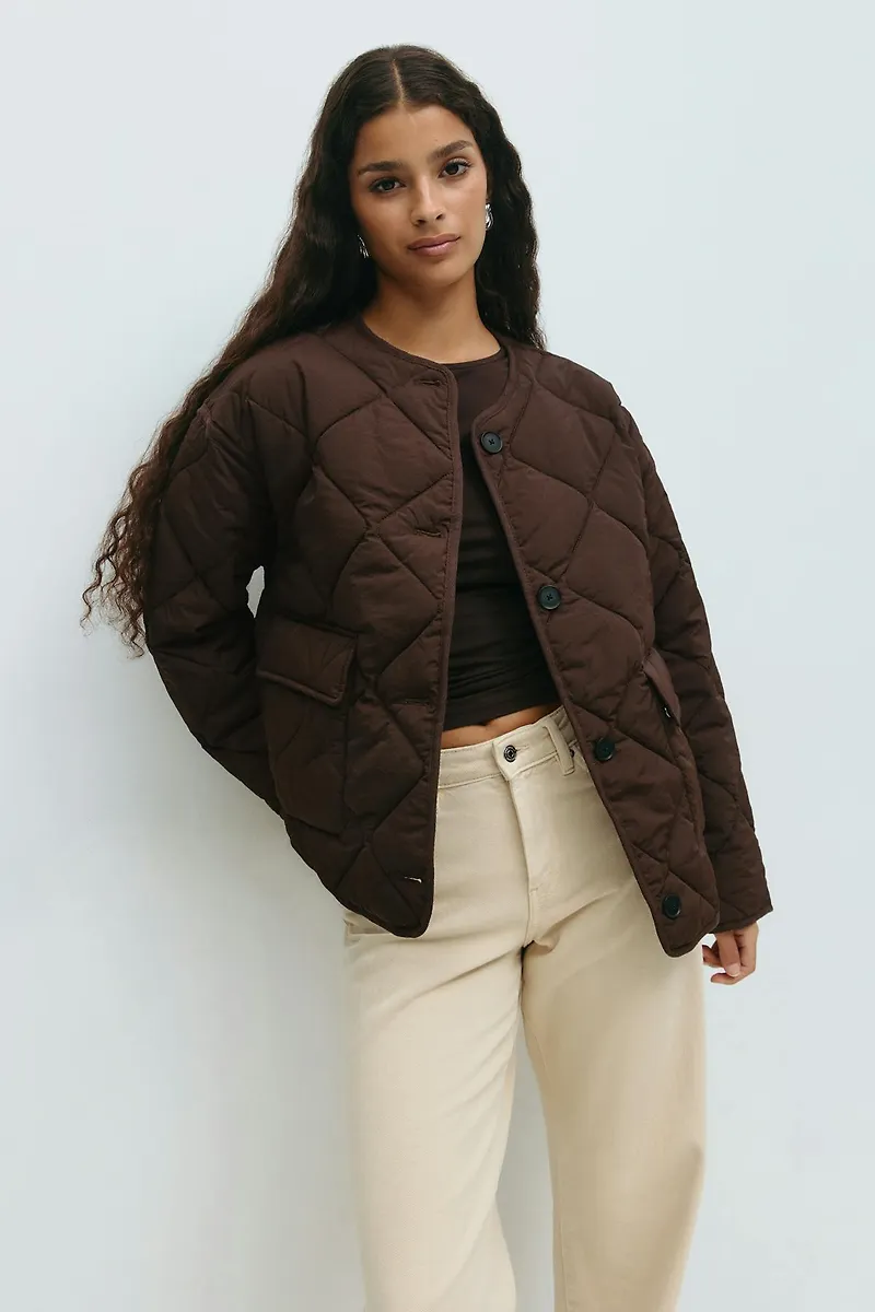 Gina Tricot - Quilted short jacket - jackor - Brun - S - Dam