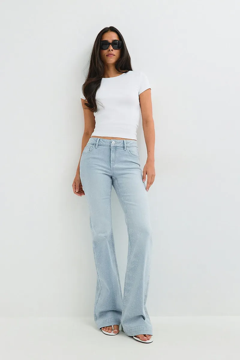 Gina Tricot - Shape up rhinestone jeans - Flare & bootcut jeans - Blå - 32 - Dam