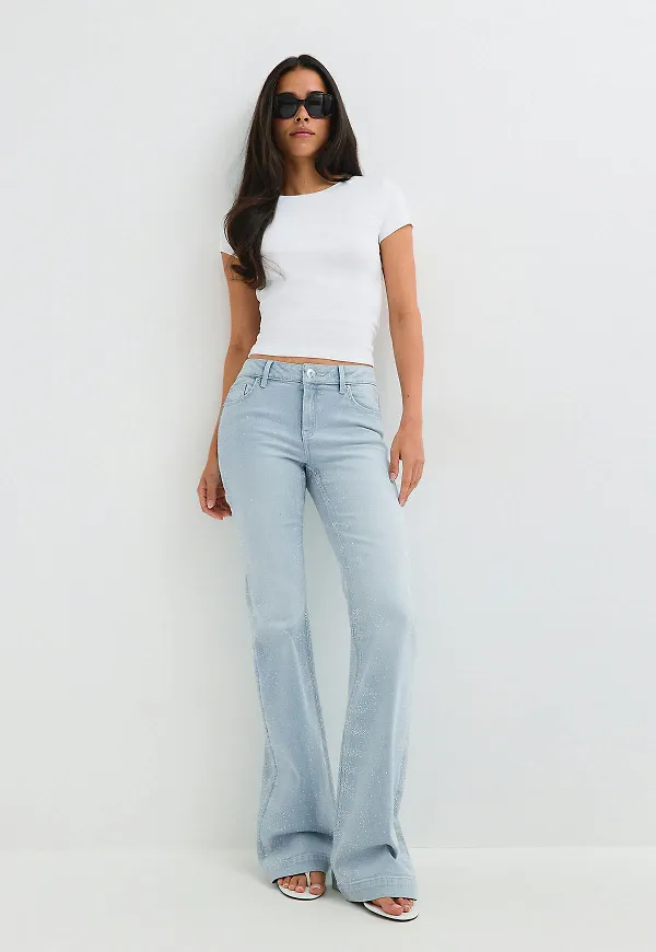 Gina Tricot - Shape up rhinestone jeans - Flare & bootcut jeans - Blå - 32 - Dam