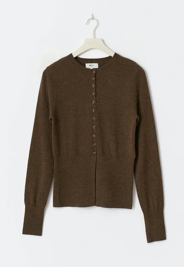 Gina Tricot - Shaped knitted wool cardigan - koftor & cardigans - Brun - XS - Dam