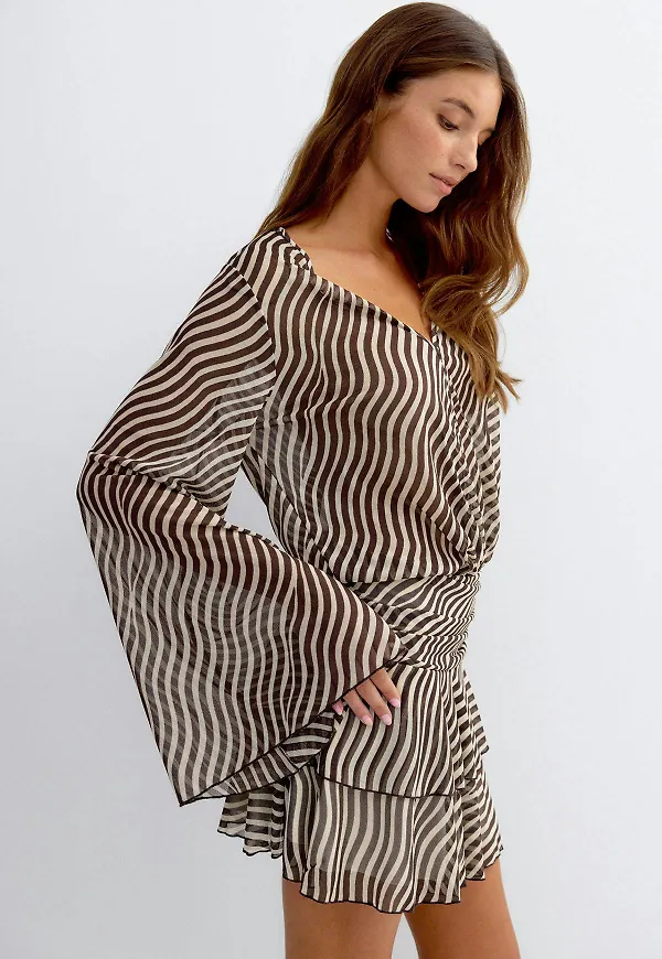 Gina Tricot - Sheer wide sleeve mini dress - miniklänningar - Vit - XS - Dam