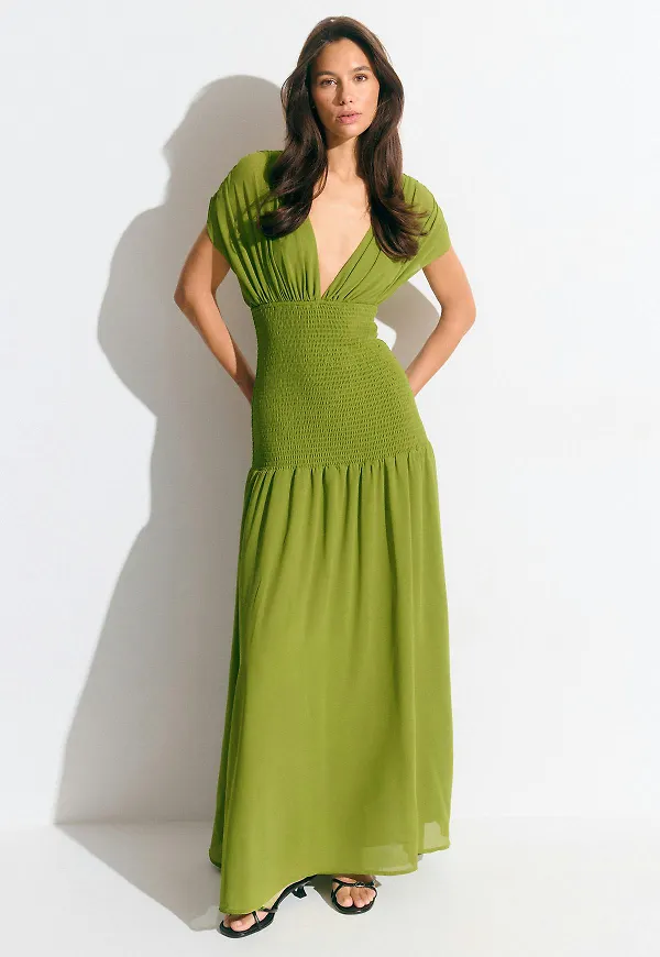 Gina Tricot - Smock maxi dress - Långklänningar - Grön - XS - Dam