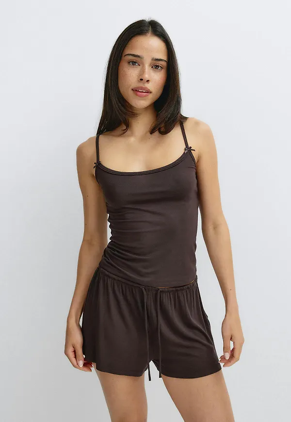 Gina Tricot - Soft strap piping singlet - Linnen - Brun - XS - Dam