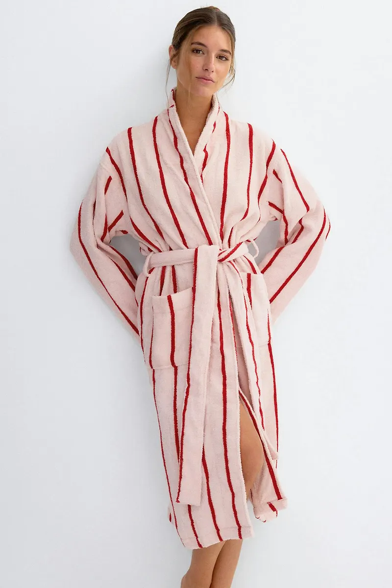 Gina Tricot - Soft terry bathrobe - morgonrockar - Rosa - M - Dam