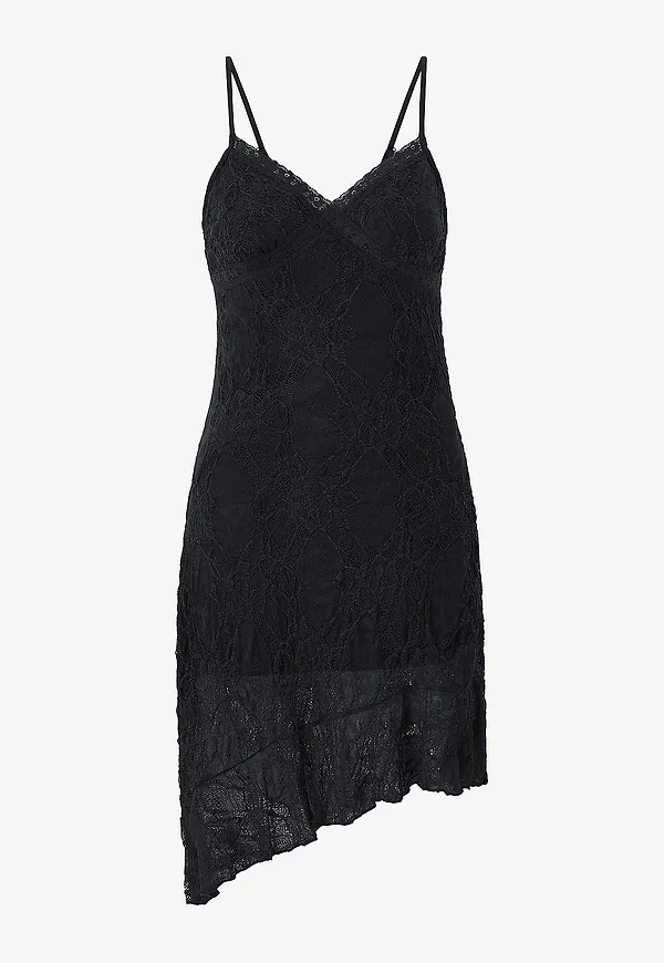 Gina Tricot - Spetsklänning Asymmetric lace dress - Svart