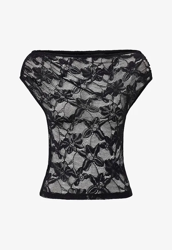 Gina Tricot - Spetstopp Asymmetric Lace Top - Svart