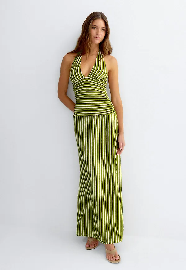 Gina Tricot - Stripe halterneck maxi dress - Långklänningar - Vit - XL - Dam