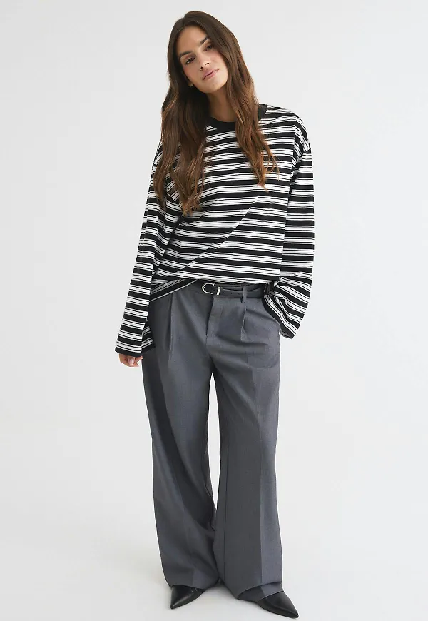 Gina Tricot - Stripe long sleeve tee - Långärmade toppar - Svart - XS - Dam