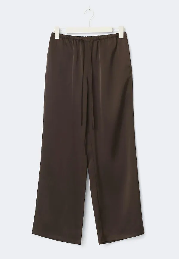 Gina Tricot - Tall drawstring satin trousers - satinbyxor - Brun - XS - Dam