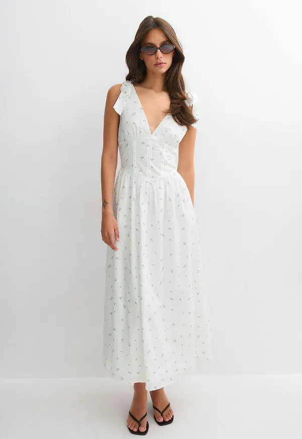 Gina Tricot - Tie dress - blommiga klänningar - Vit - S - Dam