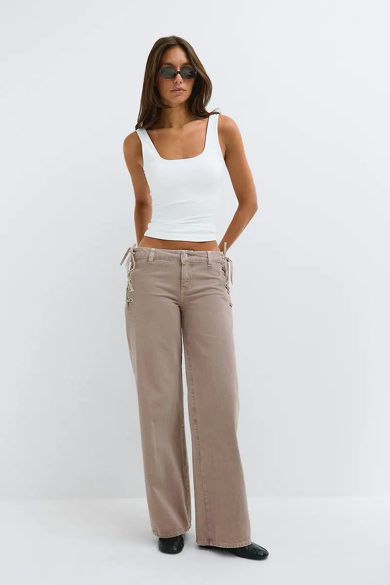 Gina Tricot - Tied up loose jeans - Baggy & loose jeans - Beige - 34 - Dam