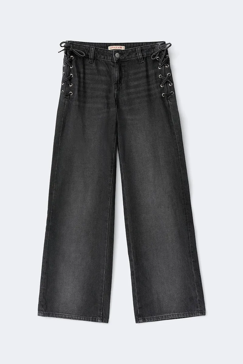 Gina Tricot - Tied up loose jeans - Baggy & loose jeans - Svart - 32 - Dam