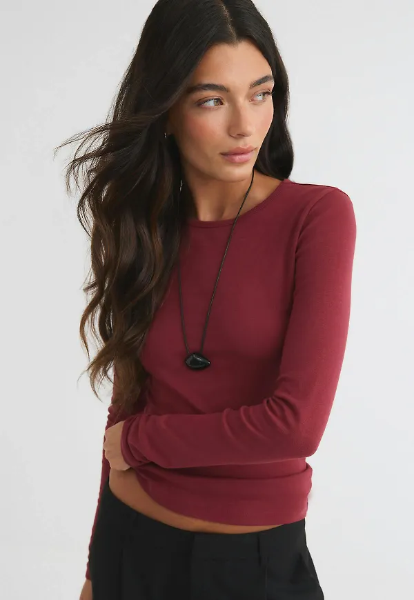 Gina Tricot - Tight fit long sleeve top - Långärmade toppar - Röd - XXS - Dam