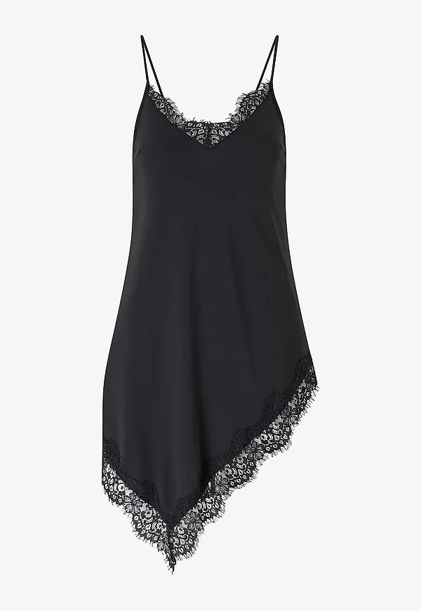 Gina Tricot - Topp Asymmetric Lace Singlet - Svart