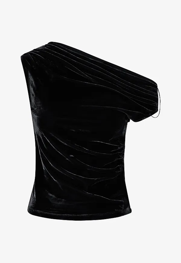 Gina Tricot - Topp Asymmetric Velvet - Svart