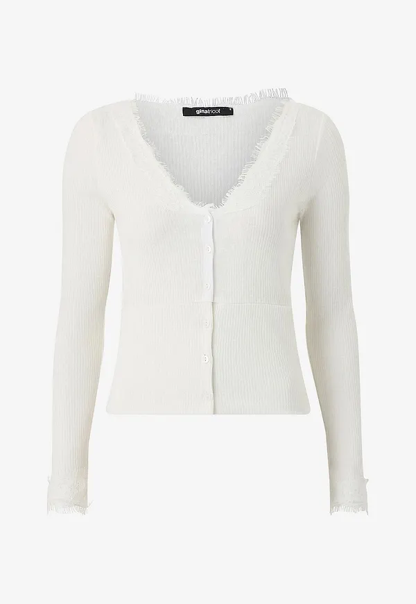 Gina Tricot - Topp Lace Detail Button - Vit