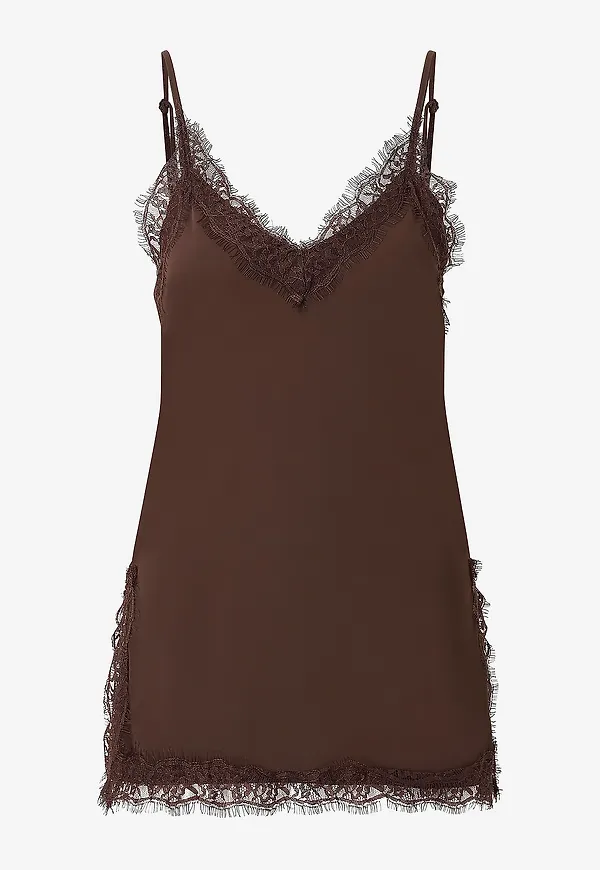 Gina Tricot - Topp Lace Detail Singlet - Brun