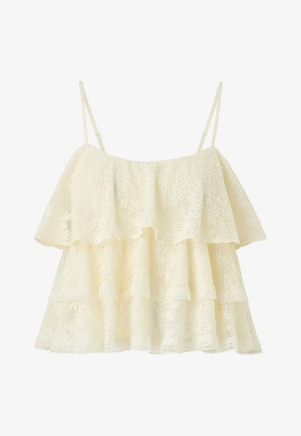 Gina Tricot - Topp Lace Frill Singlet - Beige