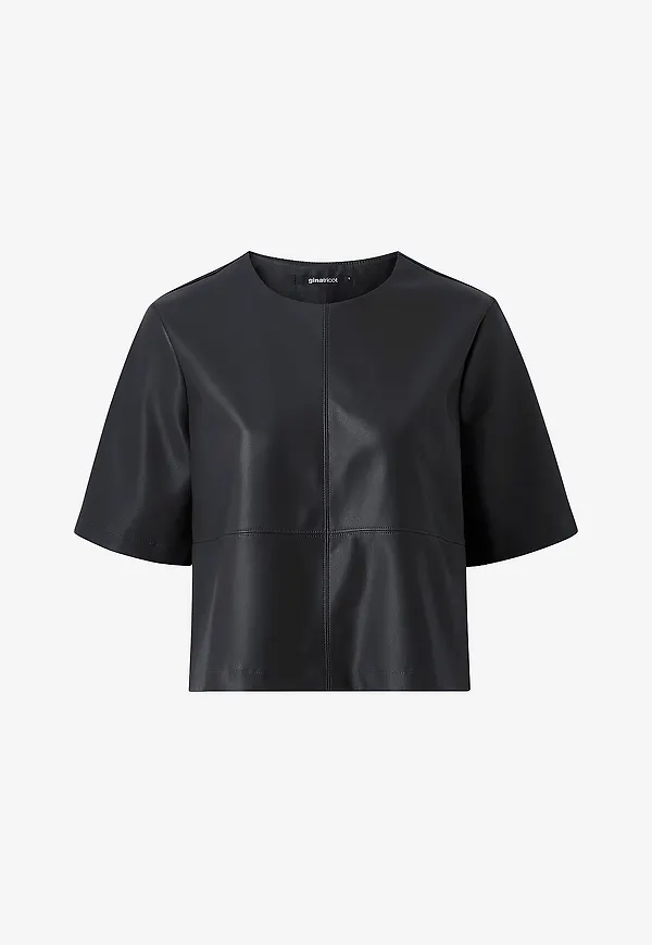 Gina Tricot - Topp Pu Boxy Tee - Svart