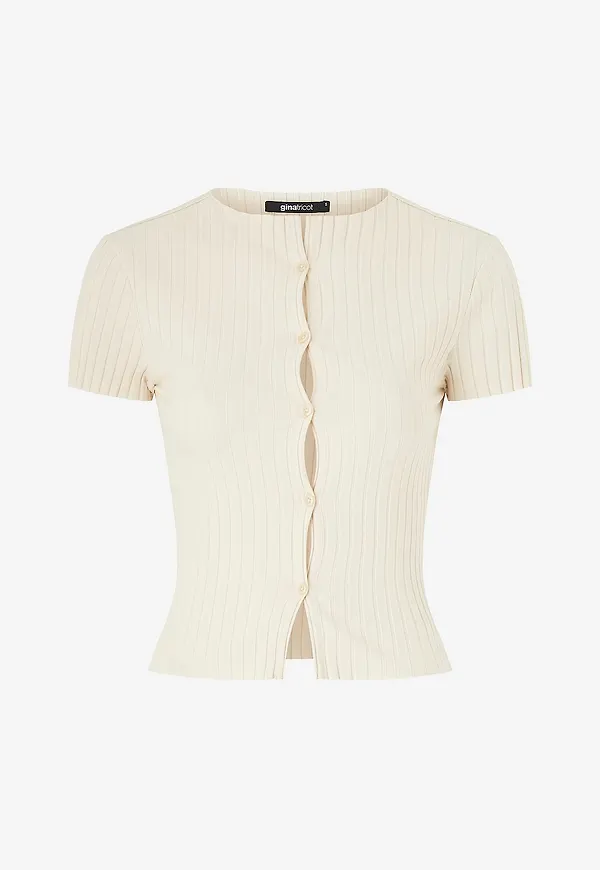 Gina Tricot - Topp Rib Button - Beige
