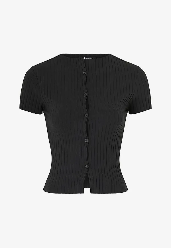 Gina Tricot - Topp Rib Button - Svart