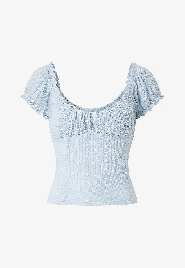 Gina Tricot - Topp Textured Puff Sleeve - Blå