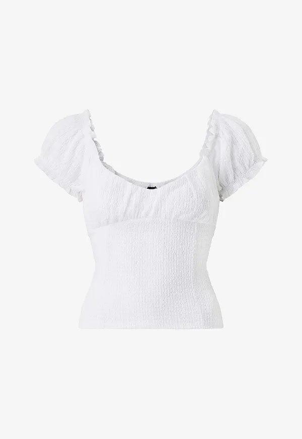 Gina Tricot - Topp Textured Puff Sleeve - Natur