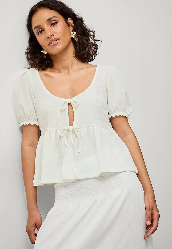Gina Tricot - Topp Tie Front Top - Vit