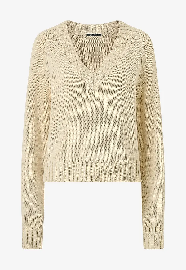 Gina Tricot - Tröja V-neck Knitted - Beige