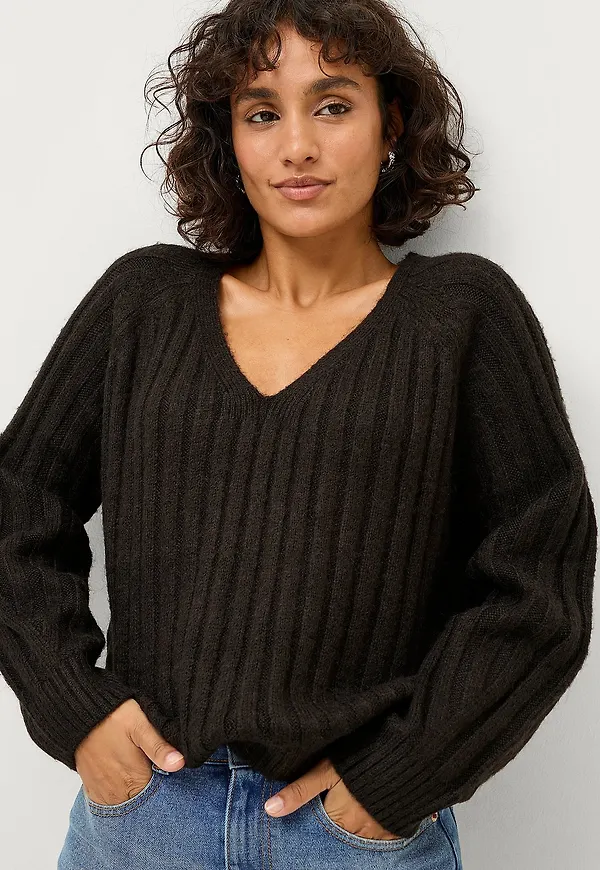 Gina Tricot - Tröja V-neck Knitted Sweater - Svart