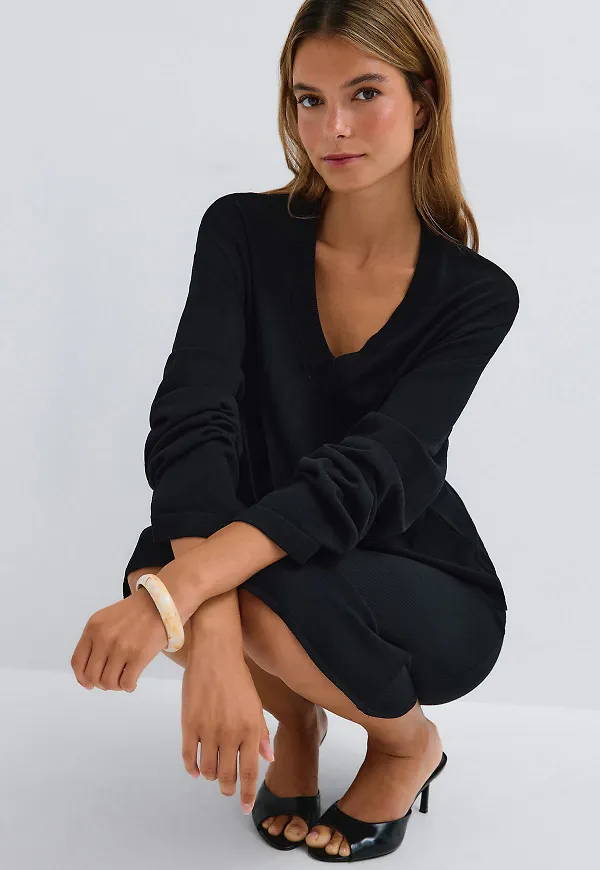 Gina Tricot - V-neck knitted sweater - stickade tröjor - Svart - S - Dam