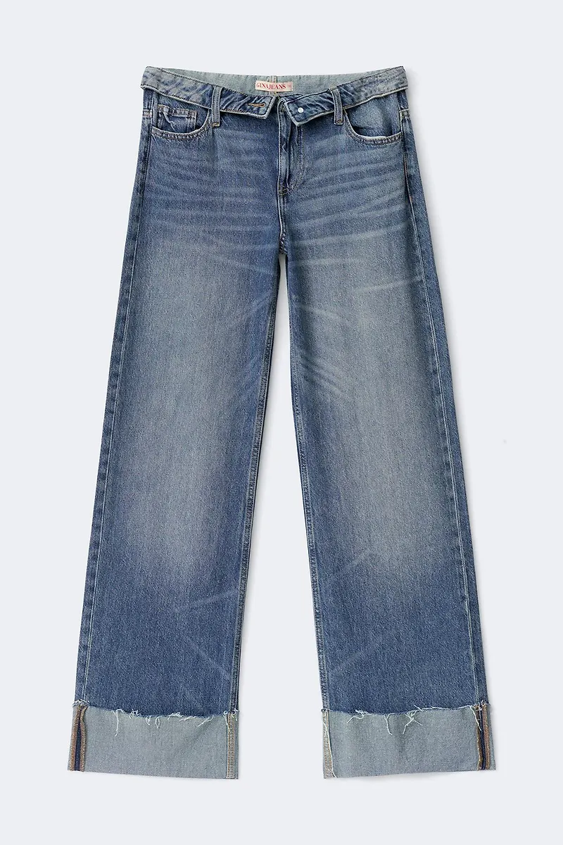 Gina Tricot - Waist flip wide petite jeans - petite jeans - Blå - 36 - Dam